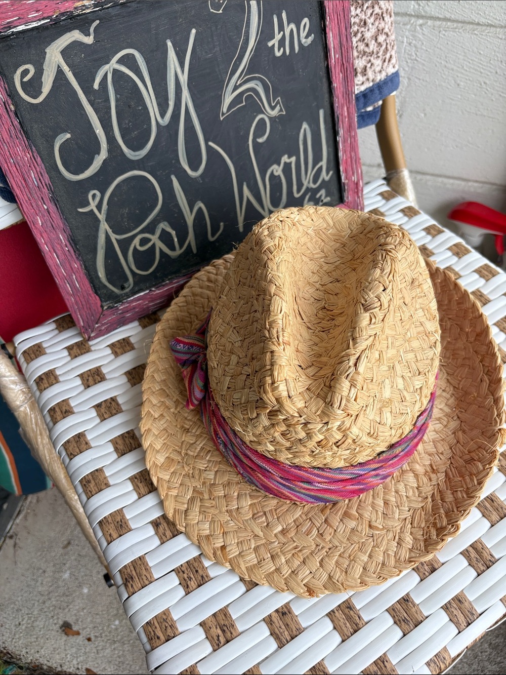 Straw Fedora Hat with Pink Accent GUC women’s